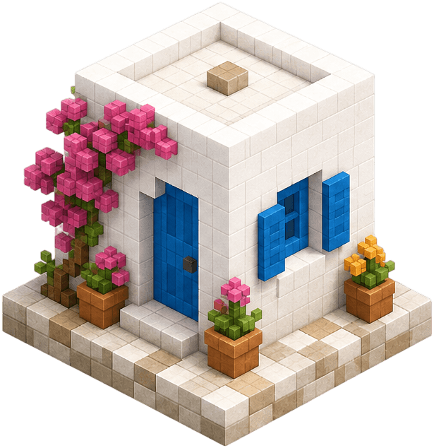 White isometric voxel art house