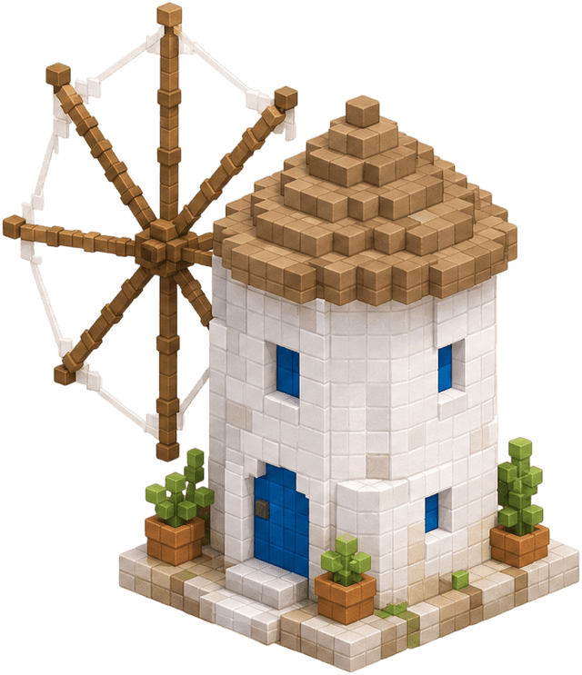 Isometric voxel art windmill