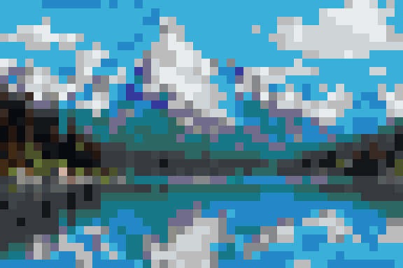 Mountain landscape backdrop after conversion to a 48 by 32 Minecraft block grid